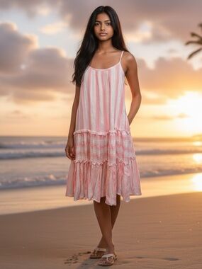 Women’s Pink Striped Tiered Mini Dress - size small